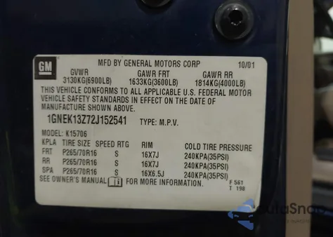 2002 Chevrolet Tahoe Lt z USA, uszkodzony, nr VIN 1GNEK13Z72J152541